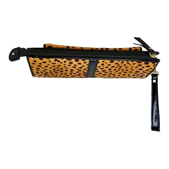 Vintage Talbots Wristlet Wallet Clutch Cheetah Animal Print Calf Hair Patent Lea - Picture 7 of 16